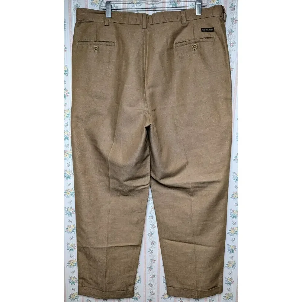 Savane Dress Pants MENS 40x30 TAN PLEATED CUFFED SLACKS career business normcore
